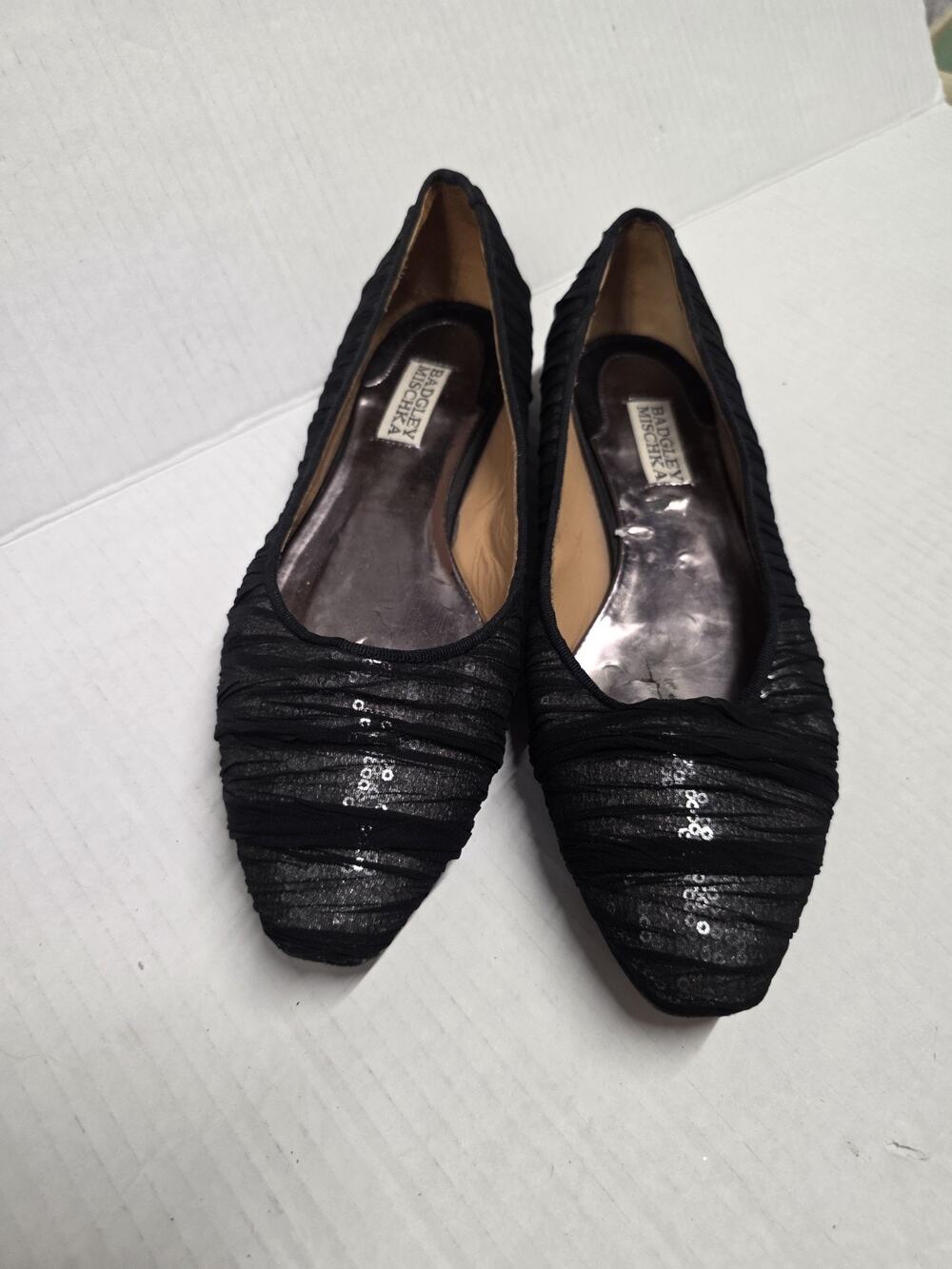 Badgley Mischka Secret Silk+Silver Flat Black Size 9 Women's